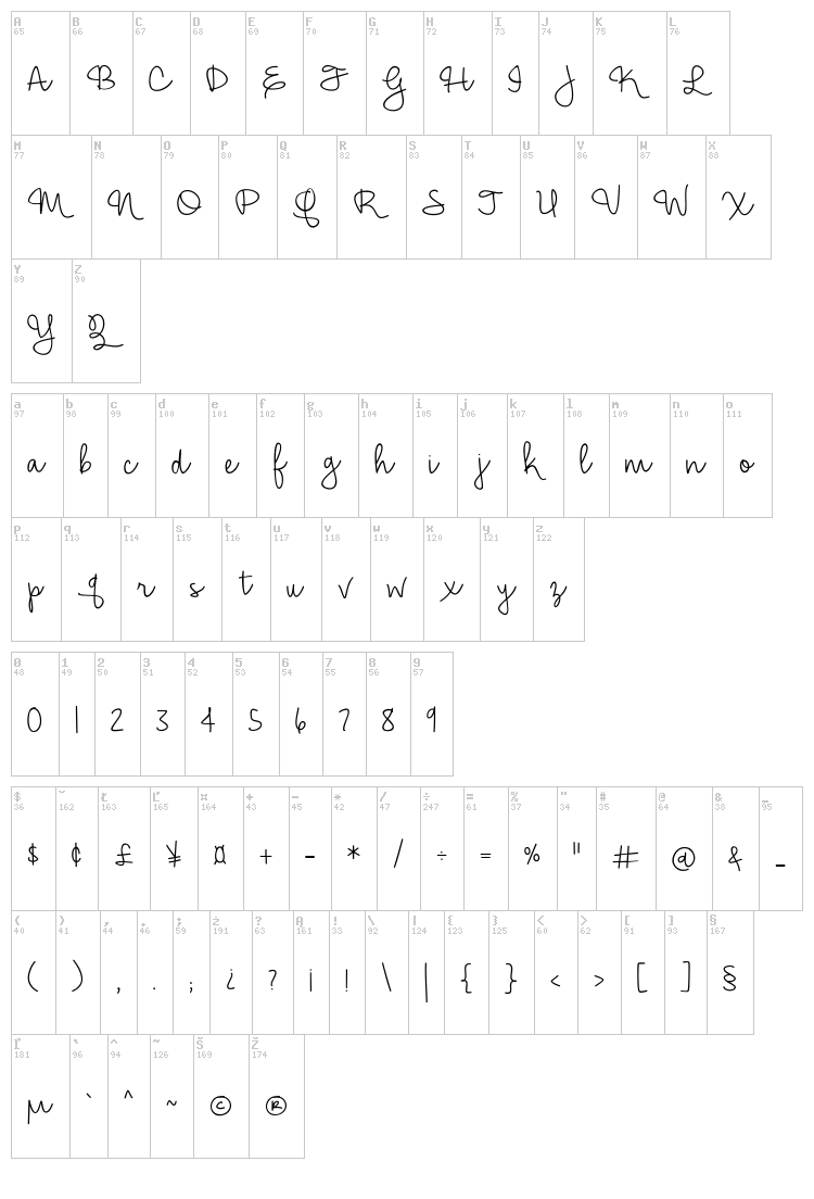 Hickory Jack font map